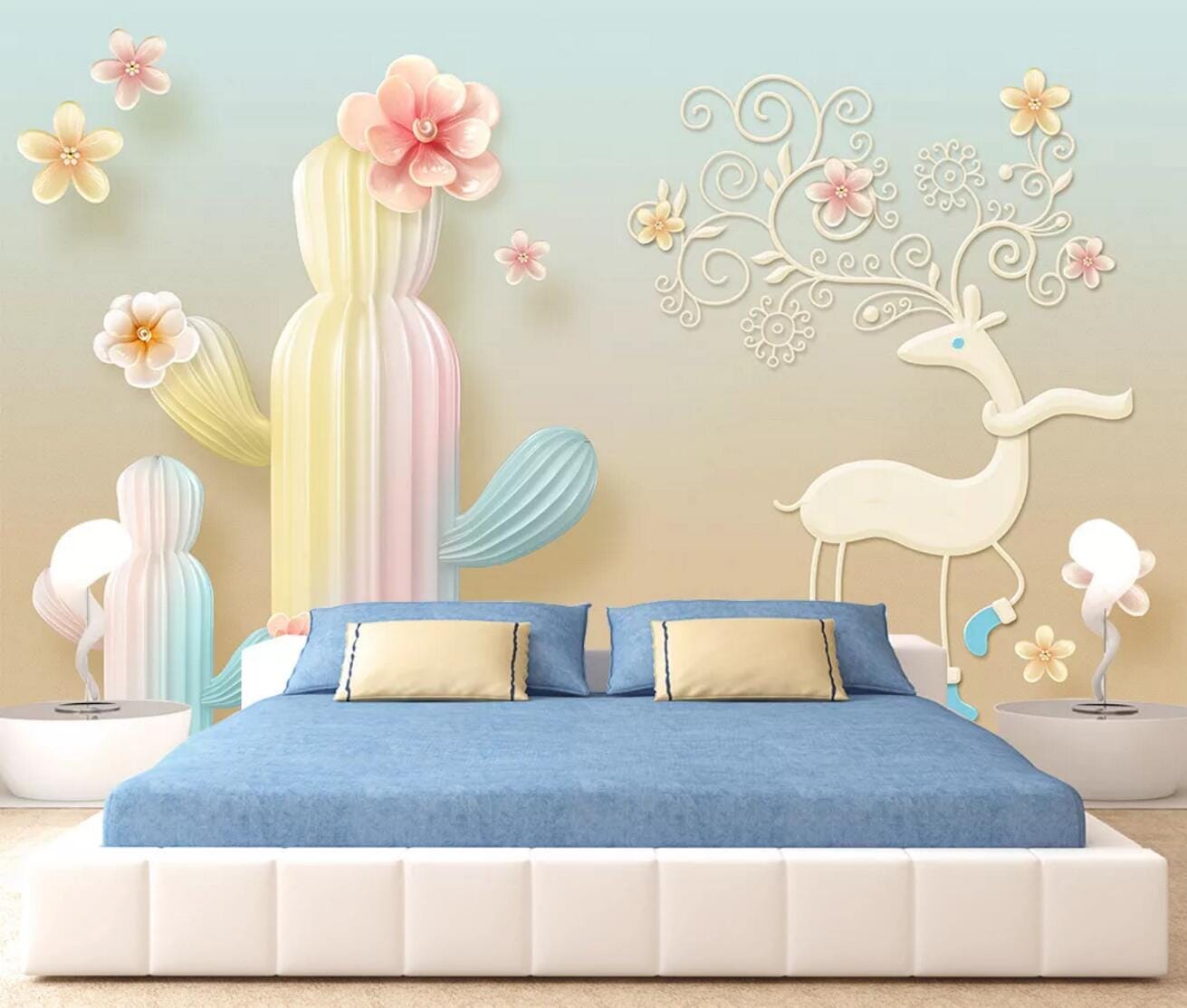 3D Yellow Cactus WC476 Wall Murals Wallpaper AJ Wallpaper 2