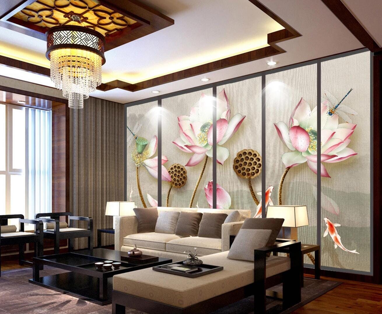3D Lotus Dragonfly WC470 Wall Murals Wallpaper AJ Wallpaper 2