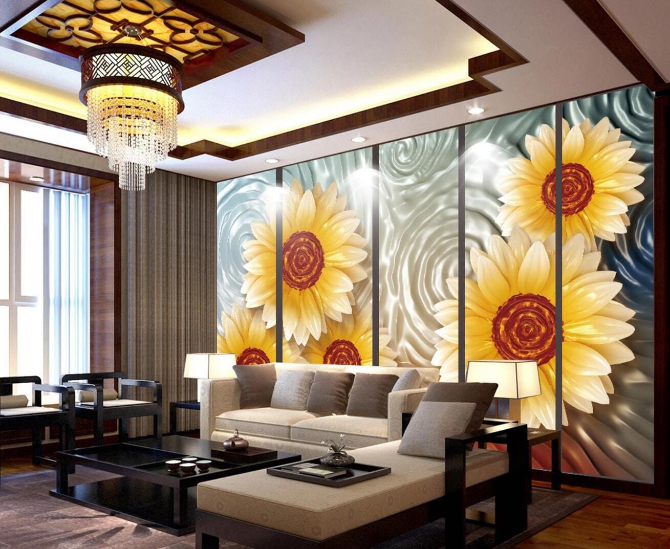 3D Jade Sunflower WC464 Wall Murals Wallpaper AJ Wallpaper 2