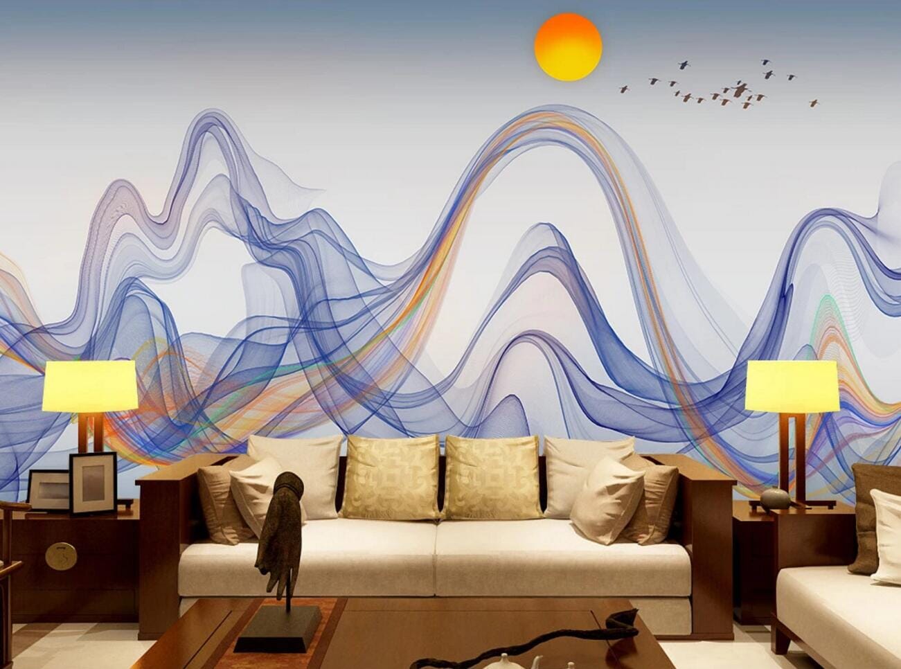 3D Fisherman Rowing WC461 Wall Murals Wallpaper AJ Wallpaper 2