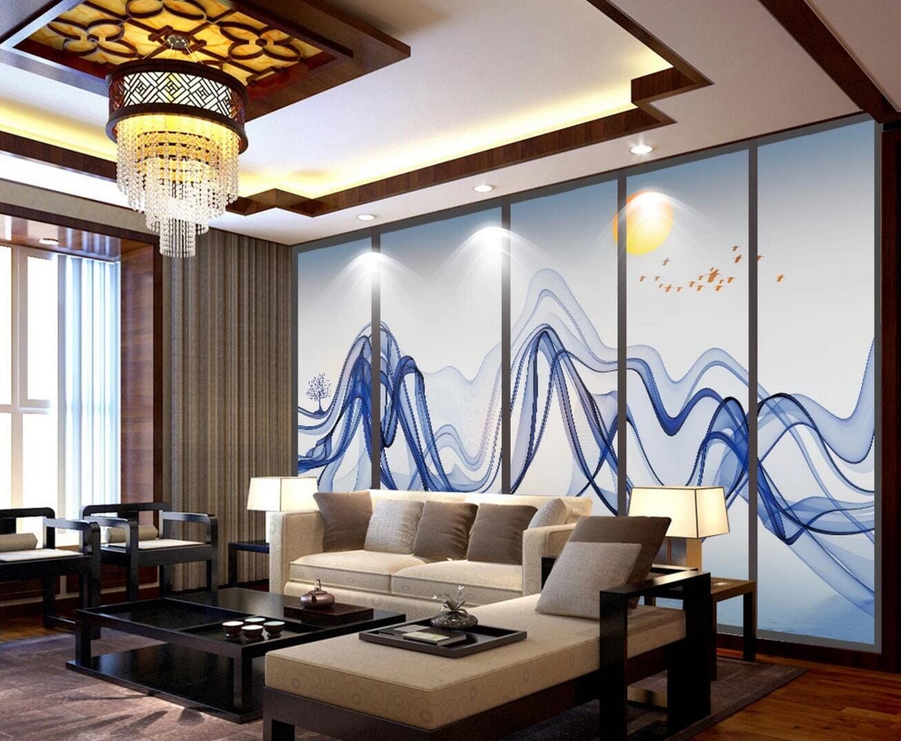 3D Blue Tree Boat WC458 Wall Murals Wallpaper AJ Wallpaper 2