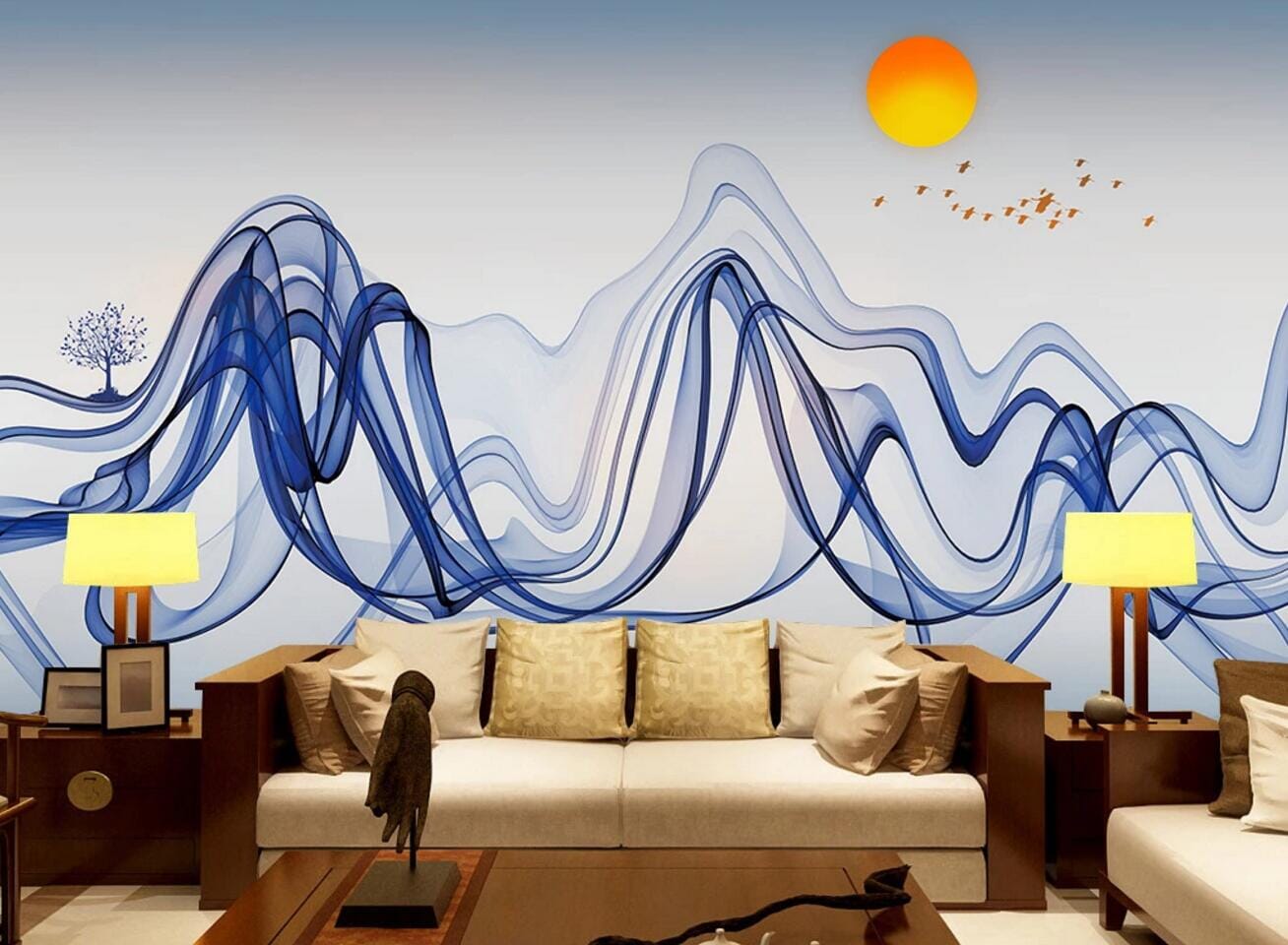 3D Blue Tree Boat WC458 Wall Murals Wallpaper AJ Wallpaper 2