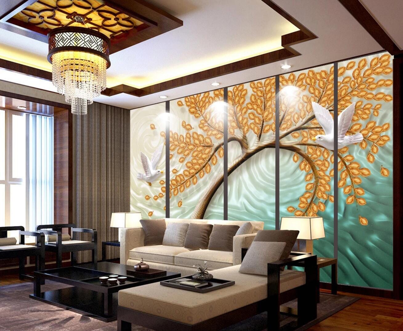 3D Golden Tree WC448 Wall Murals Wallpaper AJ Wallpaper 2