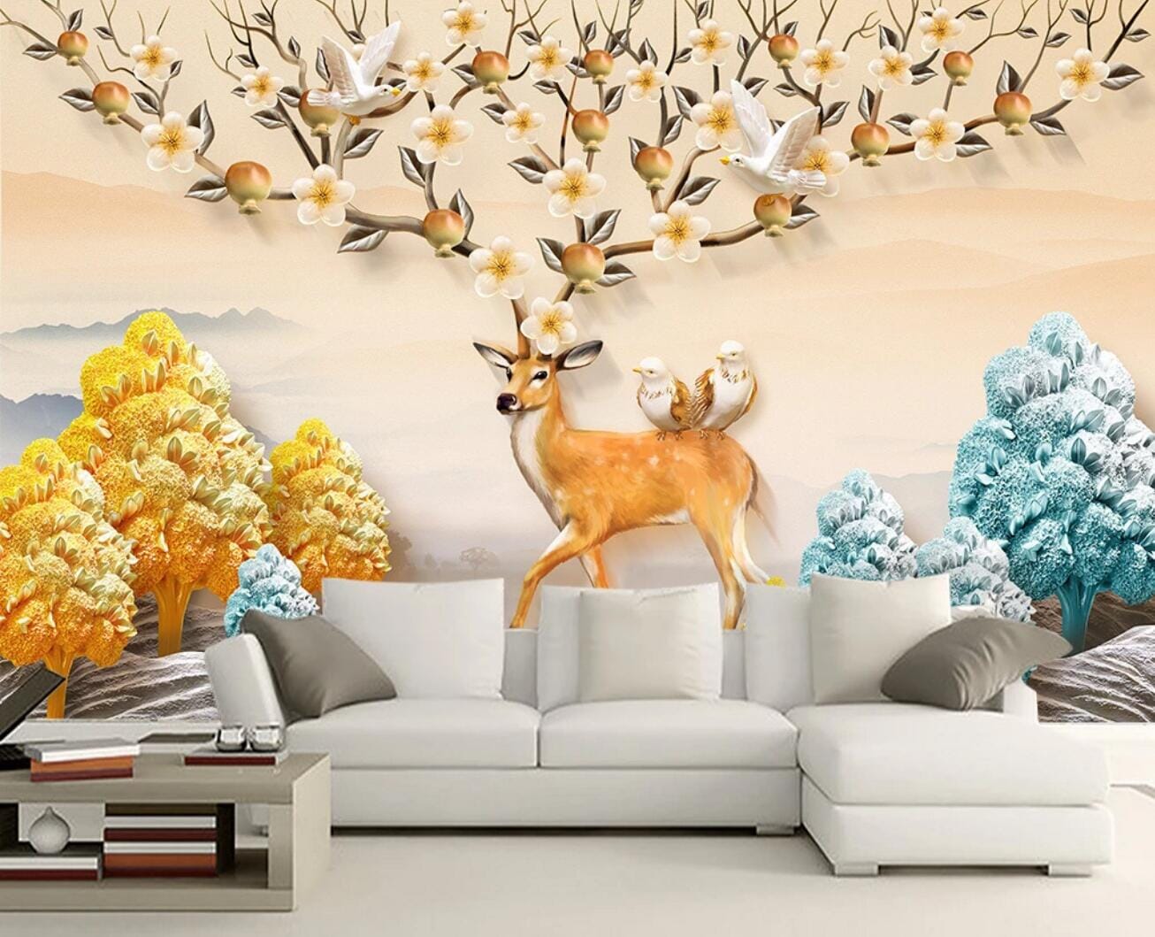 3D Golden Deer Bird WC430 Wall Murals Wallpaper AJ Wallpaper 2
