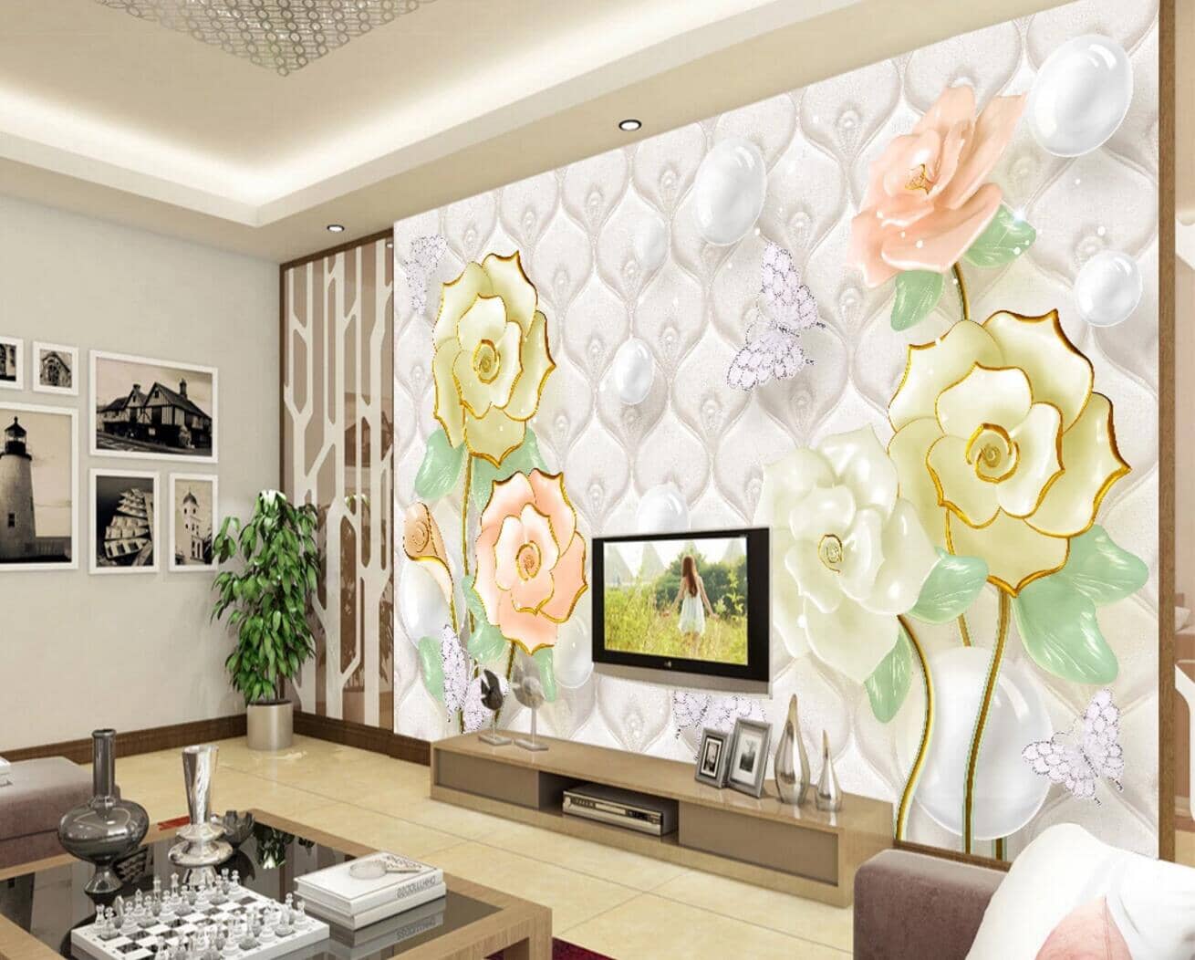 3D Pearl Butterfly WC529 Wall Murals Wallpaper AJ Wallpaper 2