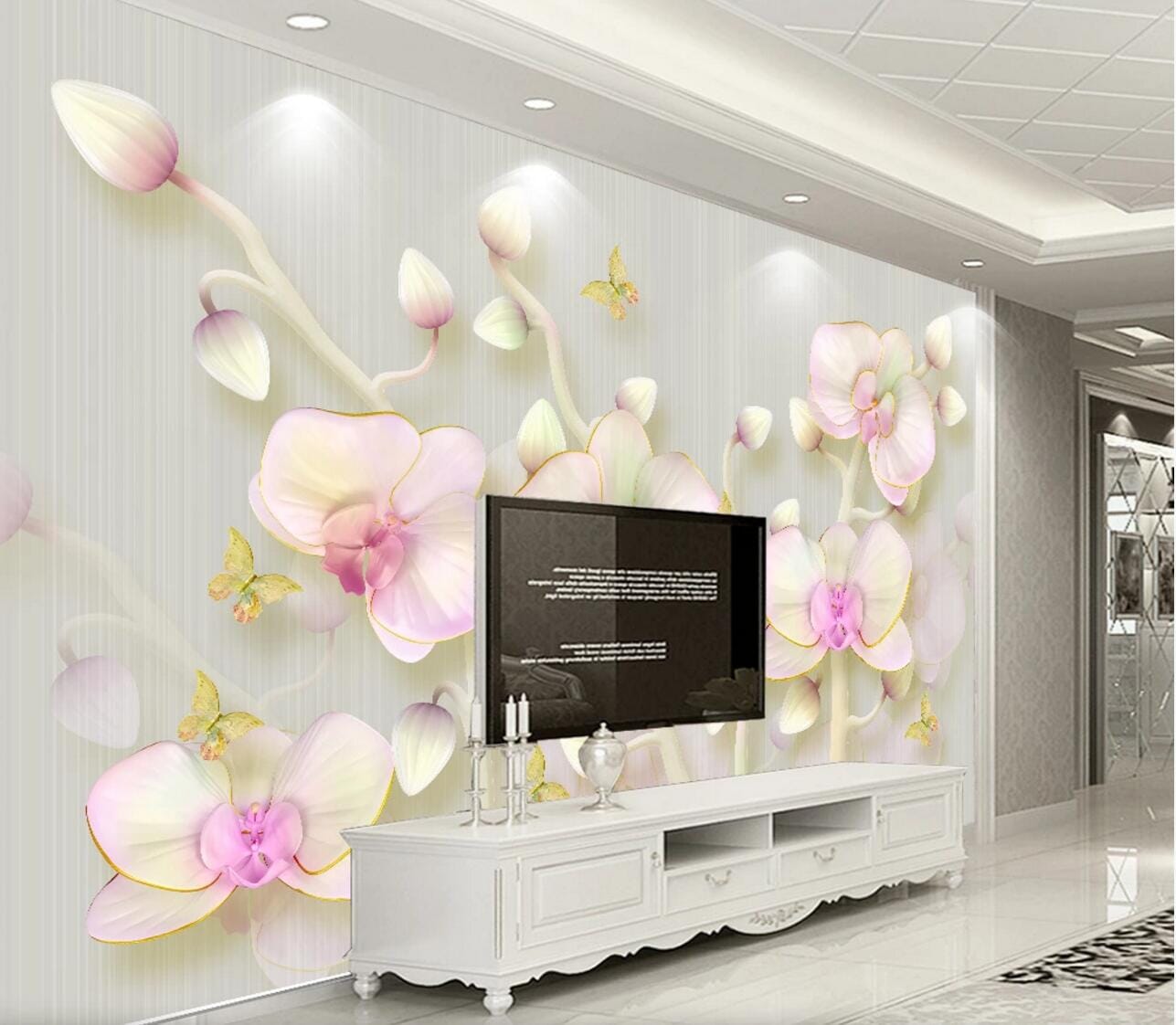 3D Butterfly Flower WC522 Wall Murals Wallpaper AJ Wallpaper 2