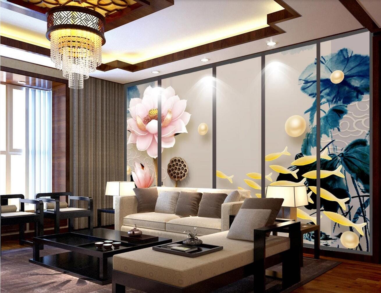 3D Golden Pearl Lotus WC520 Wall Murals Wallpaper AJ Wallpaper 2