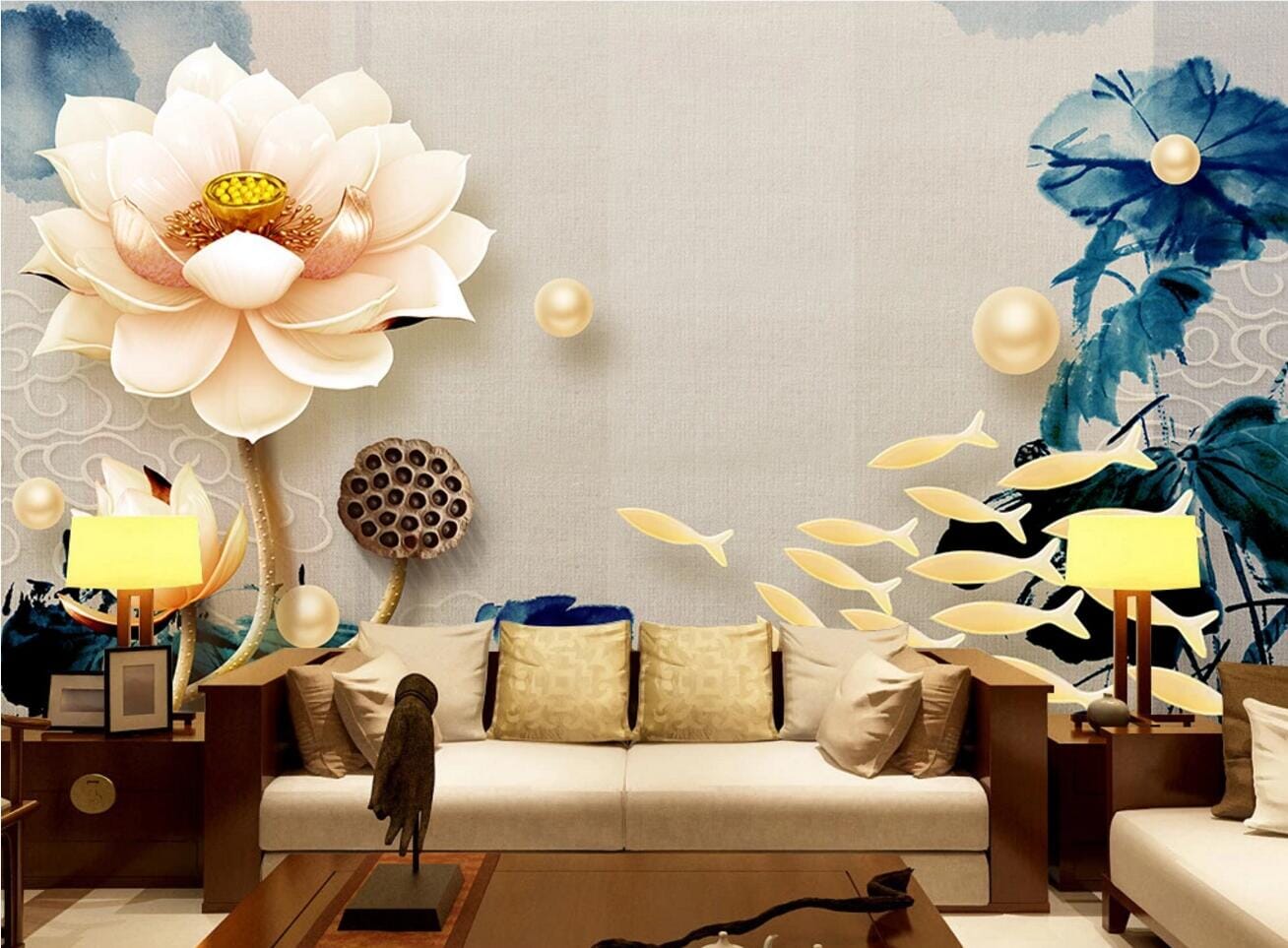 3D Golden Pearl Lotus WC520 Wall Murals Wallpaper AJ Wallpaper 2