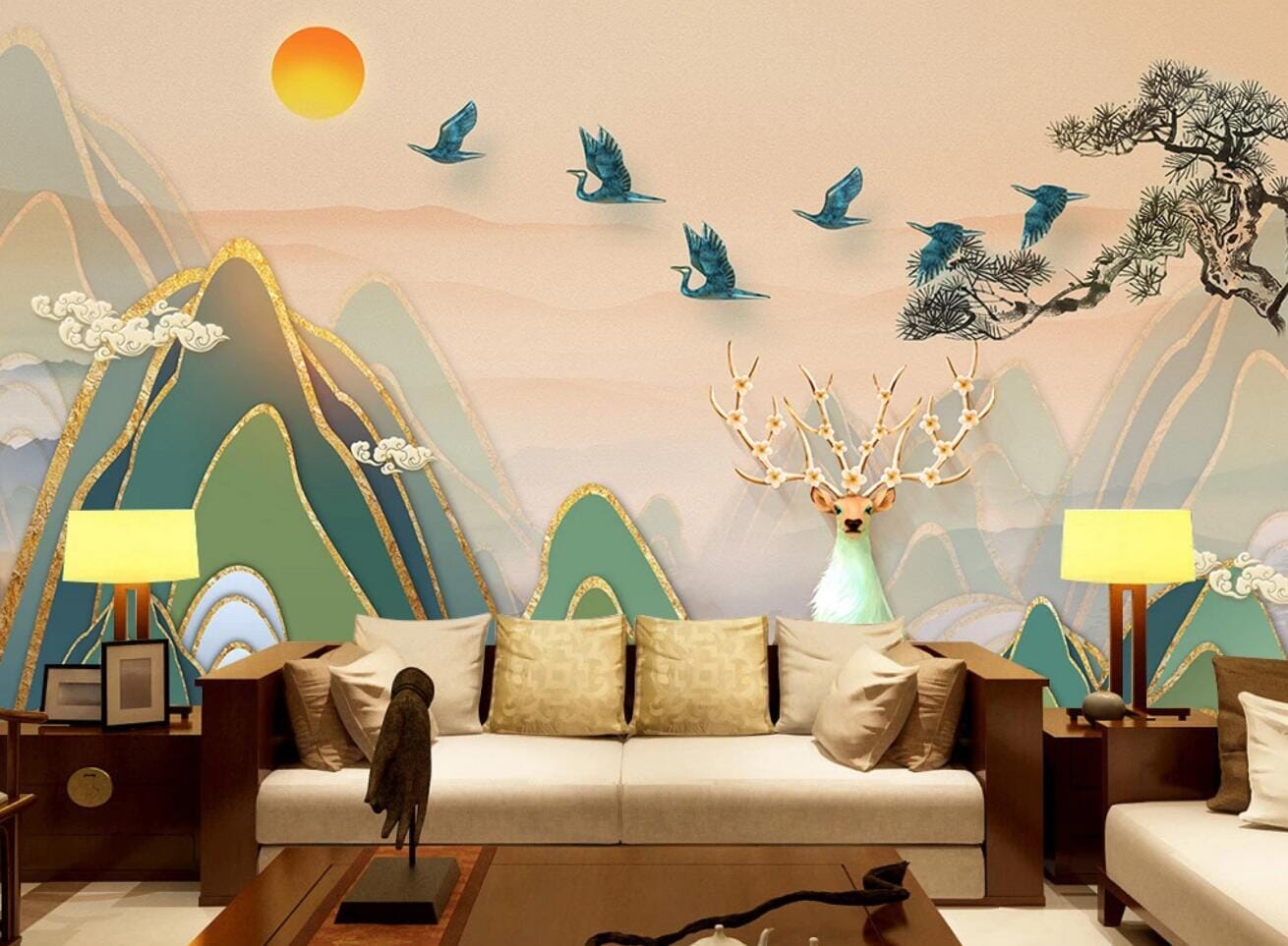 3D Golden Mountain WC493 Wall Murals Wallpaper AJ Wallpaper 2