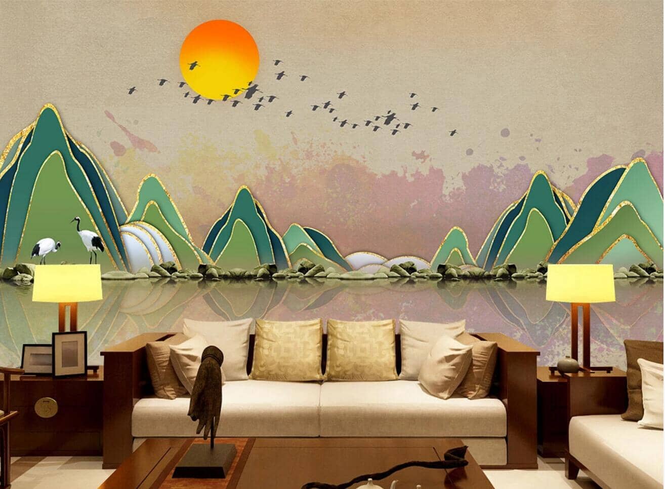 3D Crane Fisherman WC492 Wall Murals Wallpaper AJ Wallpaper 2