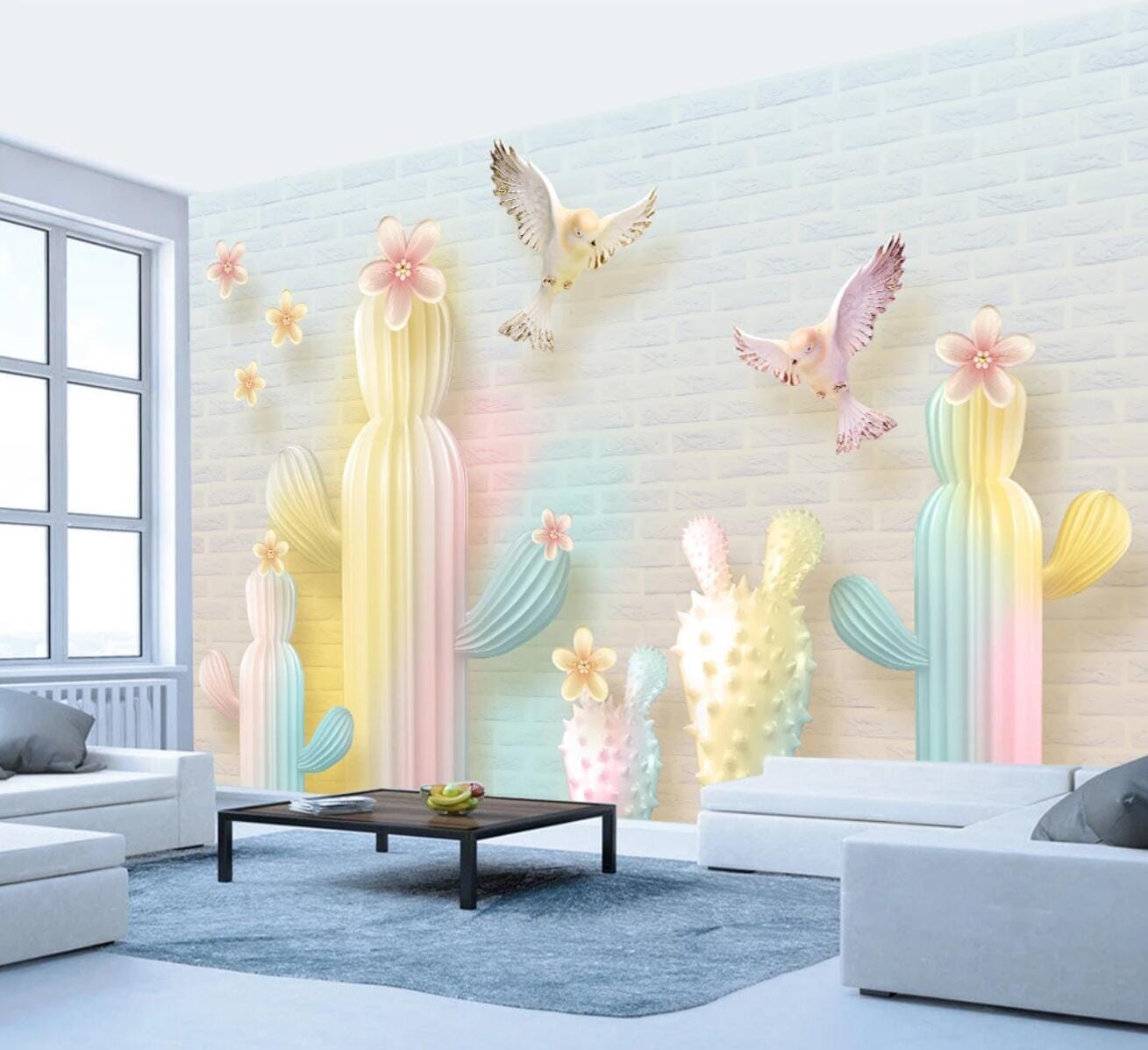 3D Color Cactus Bird WC487 Wall Murals Wallpaper AJ Wallpaper 2