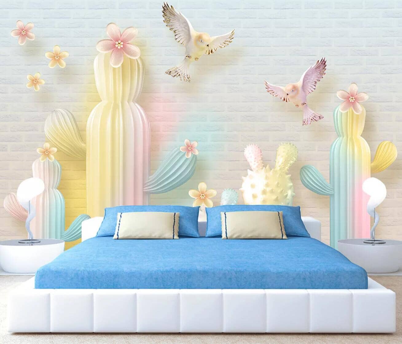 3D Color Cactus Bird WC487 Wall Murals Wallpaper AJ Wallpaper 2