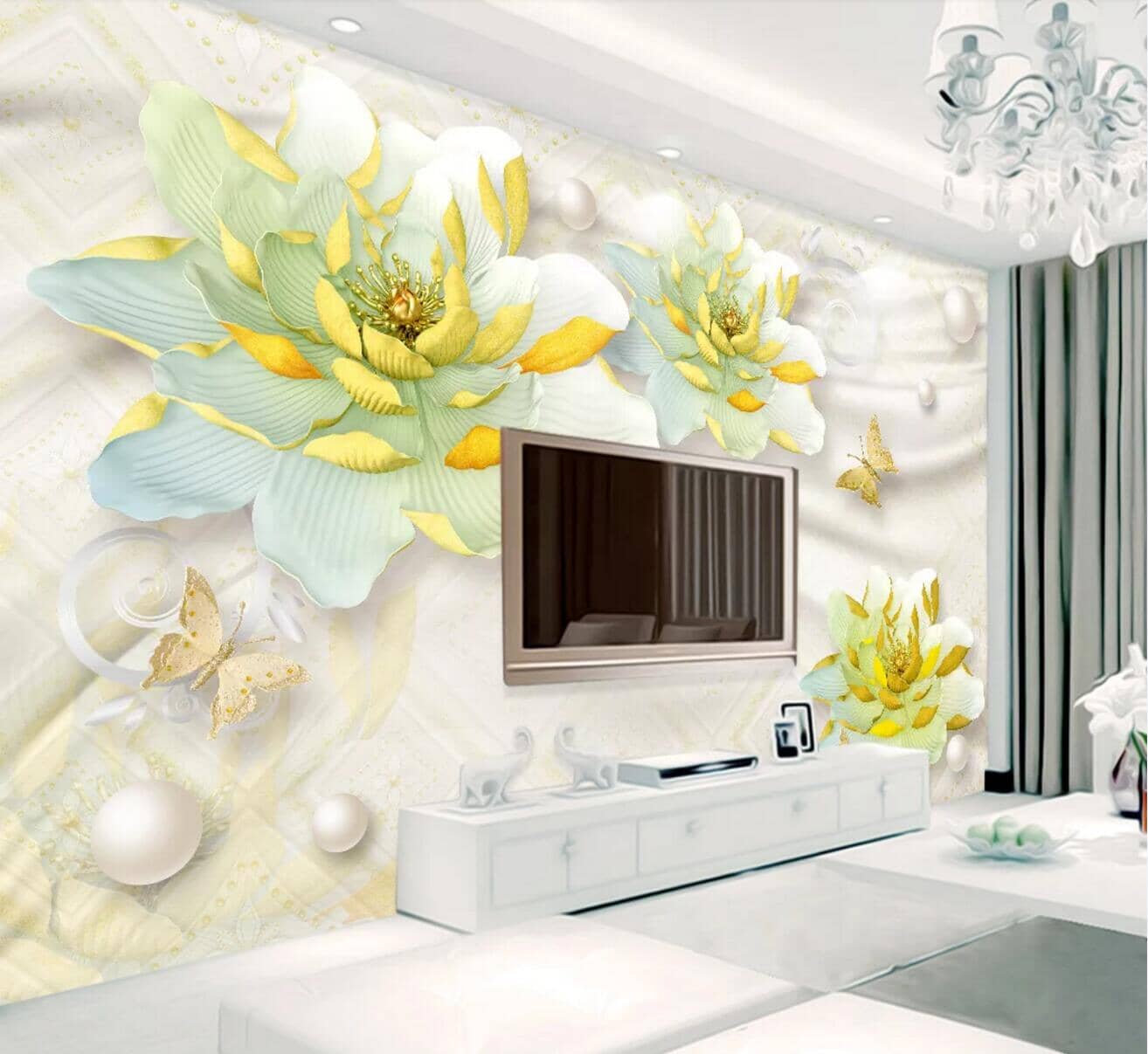 3D Green Peony WC678 Wall Murals Wallpaper AJ Wallpaper 2