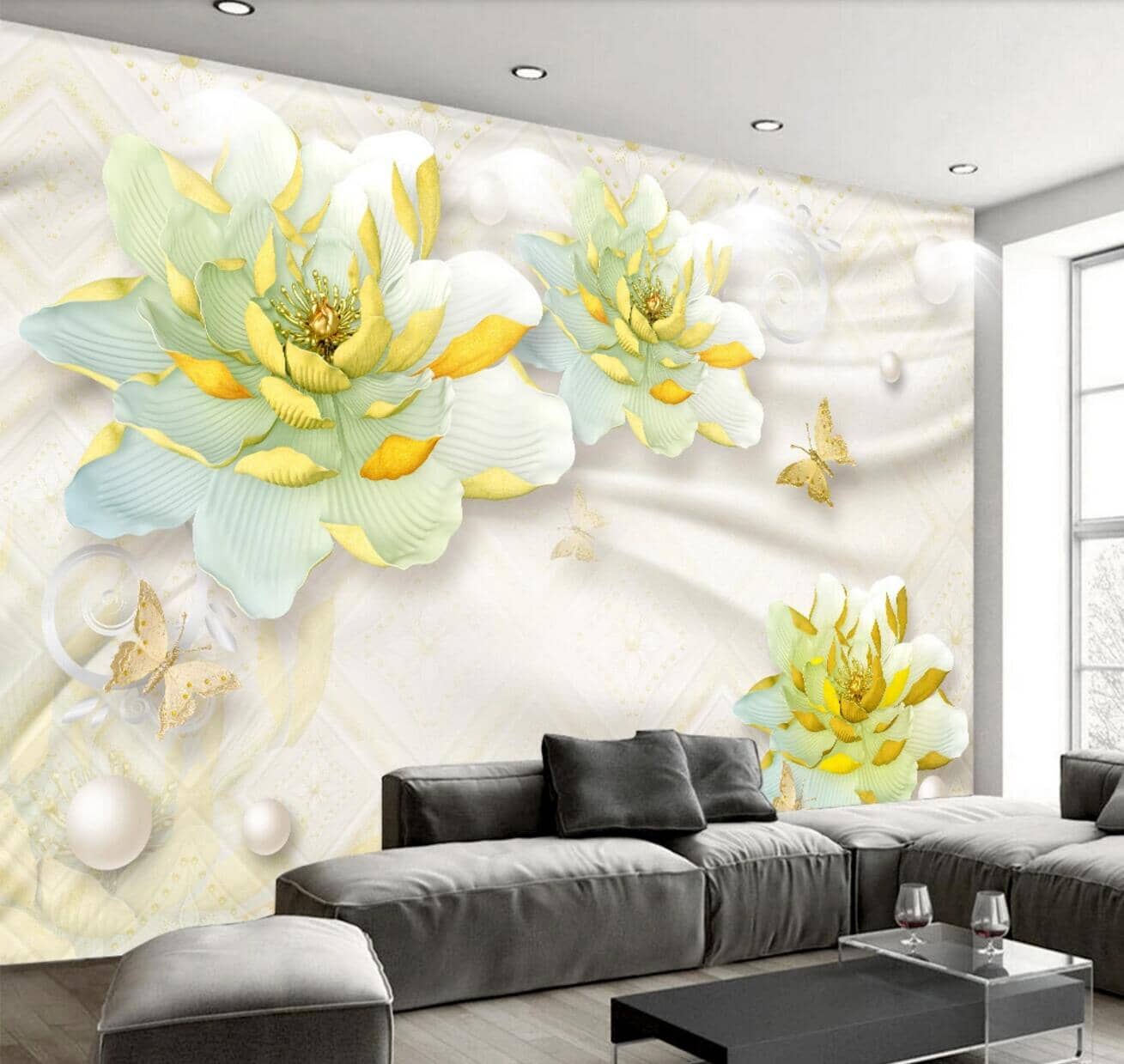 3D Green Peony WC678 Wall Murals Wallpaper AJ Wallpaper 2