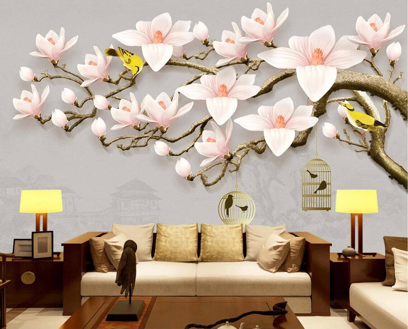 3D Birdcage Flower WC662 Wall Murals Wallpaper AJ Wallpaper 2