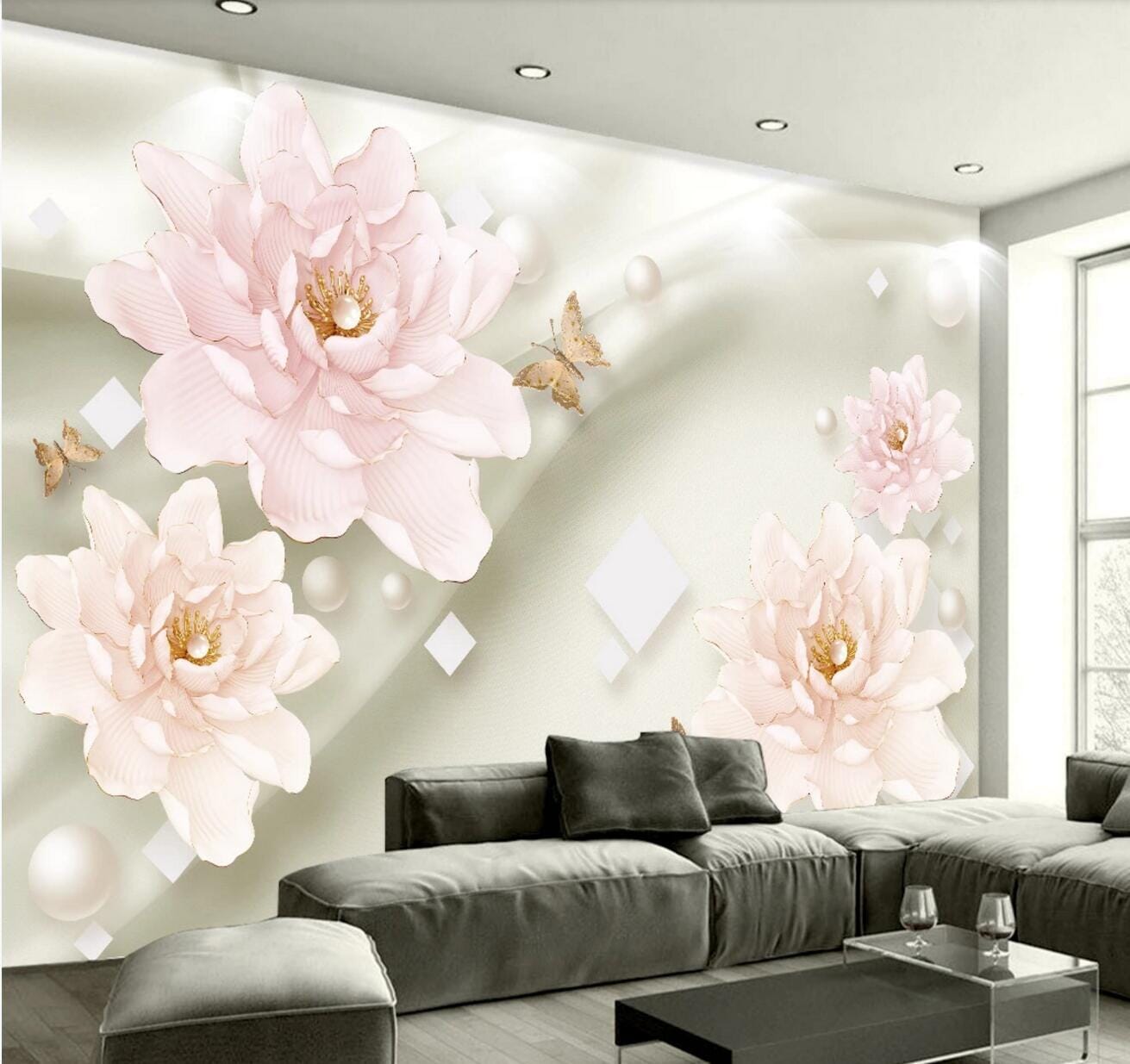 3D Peony Butterfly WC661 Wall Murals Wallpaper AJ Wallpaper 2