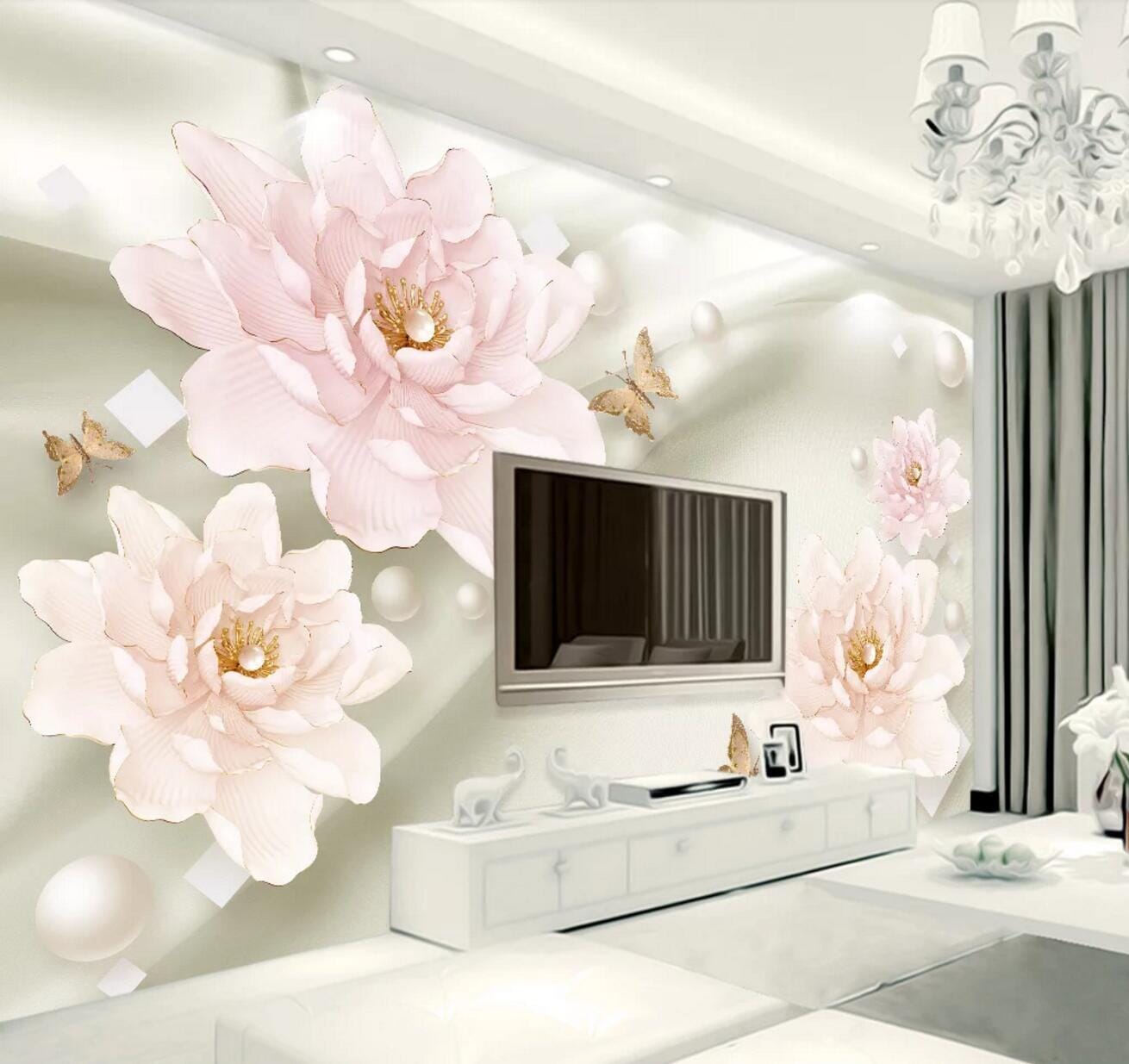 3D Peony Butterfly WC661 Wall Murals Wallpaper AJ Wallpaper 2