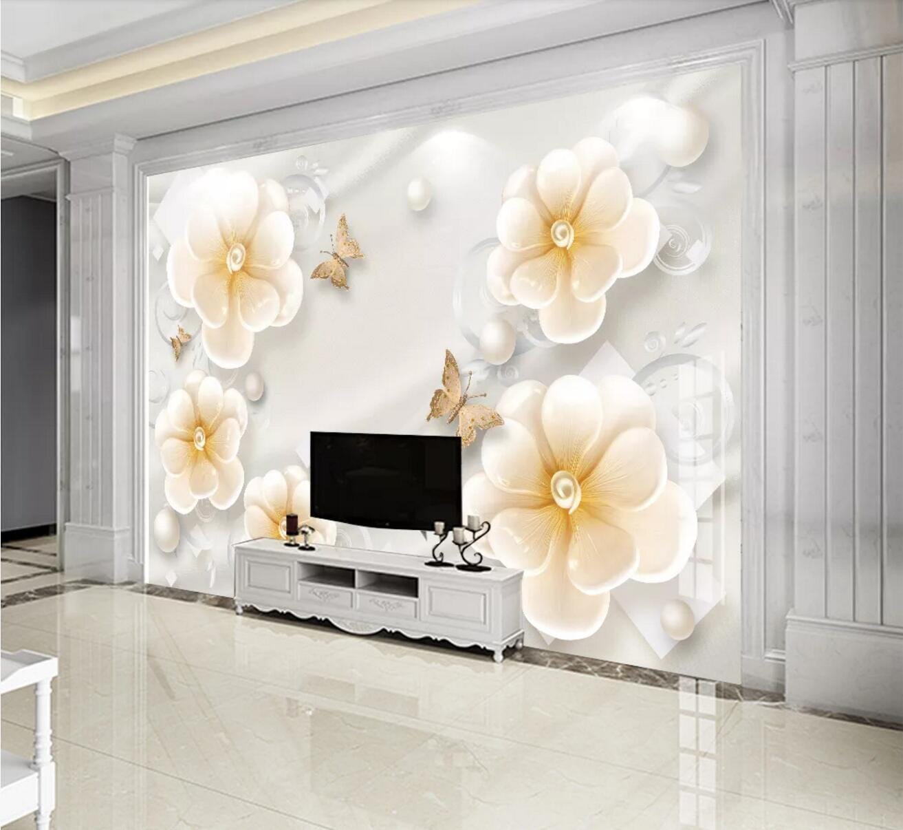 3D Yellow Flower WC659 Wall Murals Wallpaper AJ Wallpaper 2