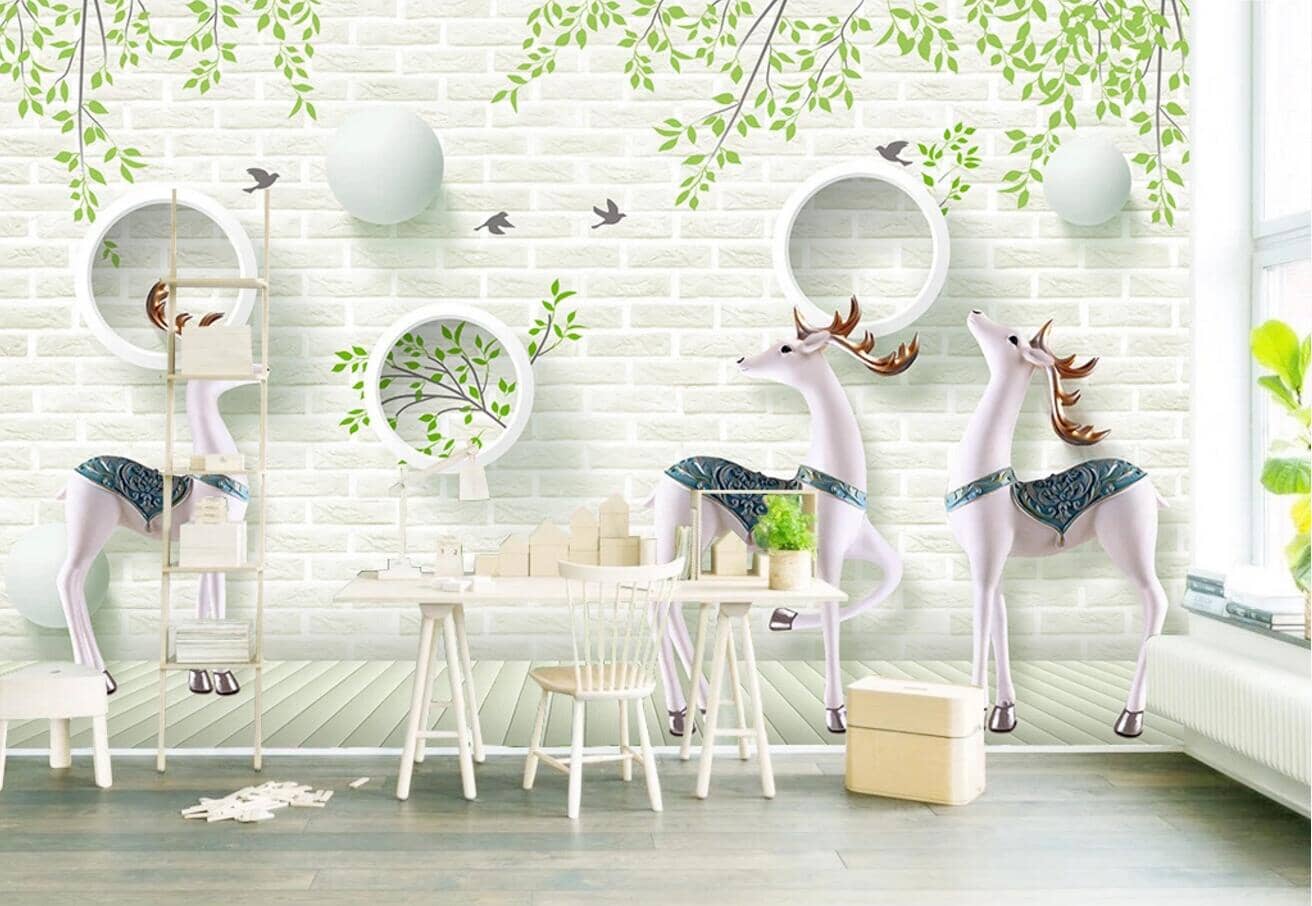 3D White Deer WC623 Wall Murals Wallpaper AJ Wallpaper 2