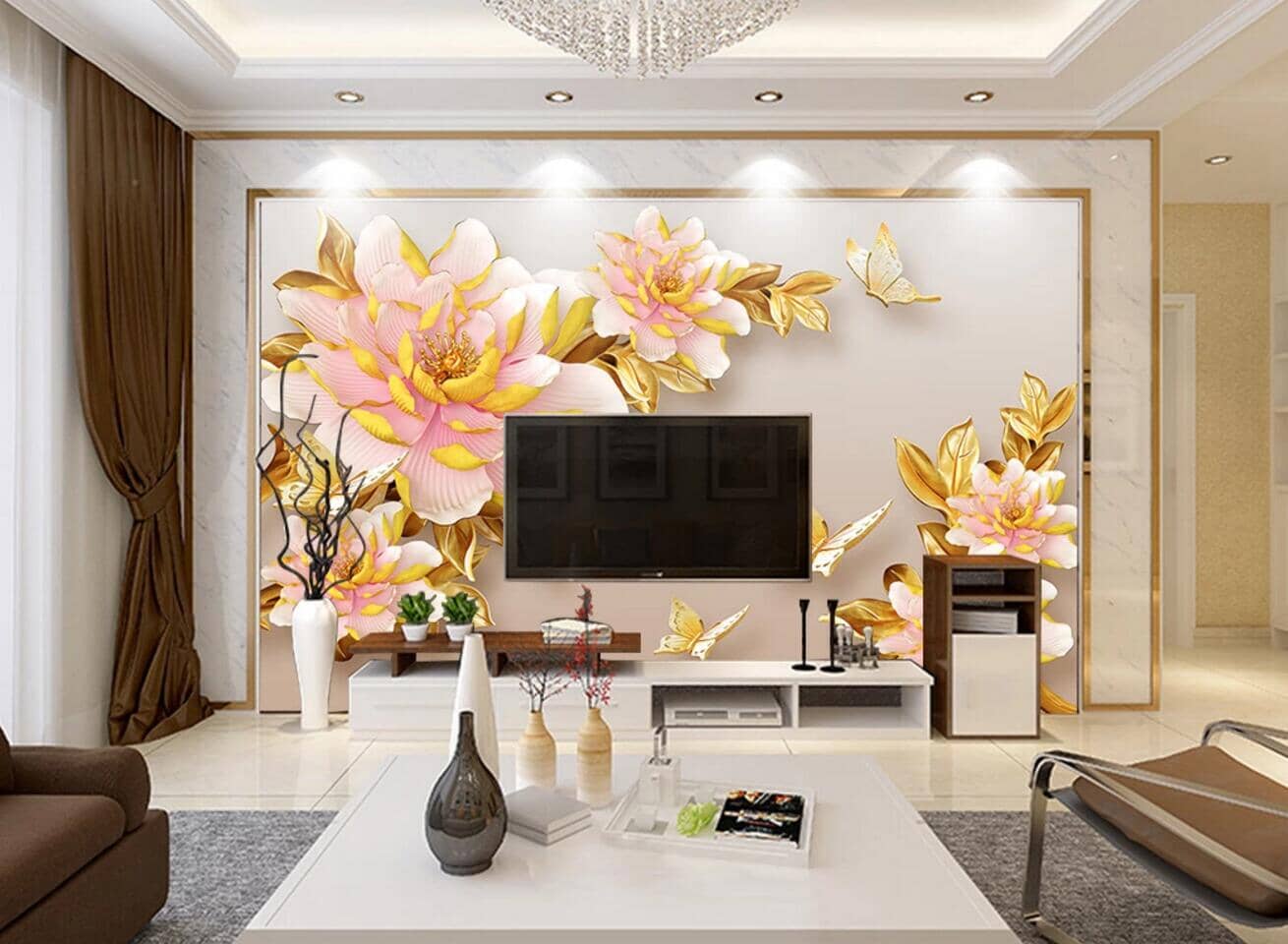 3D Yellow Peony W613 Wall Murals Wallpaper AJ Wallpaper 2
