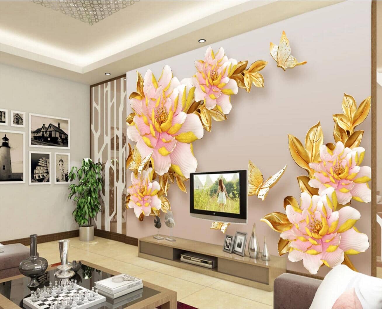3D Yellow Peony W613 Wall Murals Wallpaper AJ Wallpaper 2