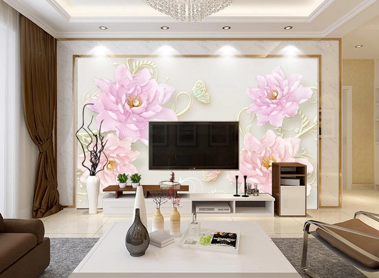 3D Plum Butterfly WC600 Wall Murals Wallpaper AJ Wallpaper 2
