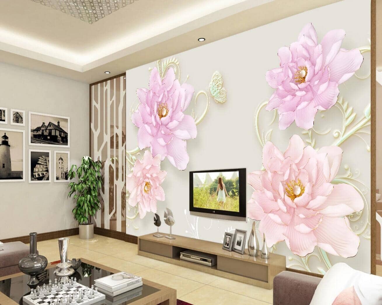 3D Plum Butterfly WC600 Wall Murals Wallpaper AJ Wallpaper 2
