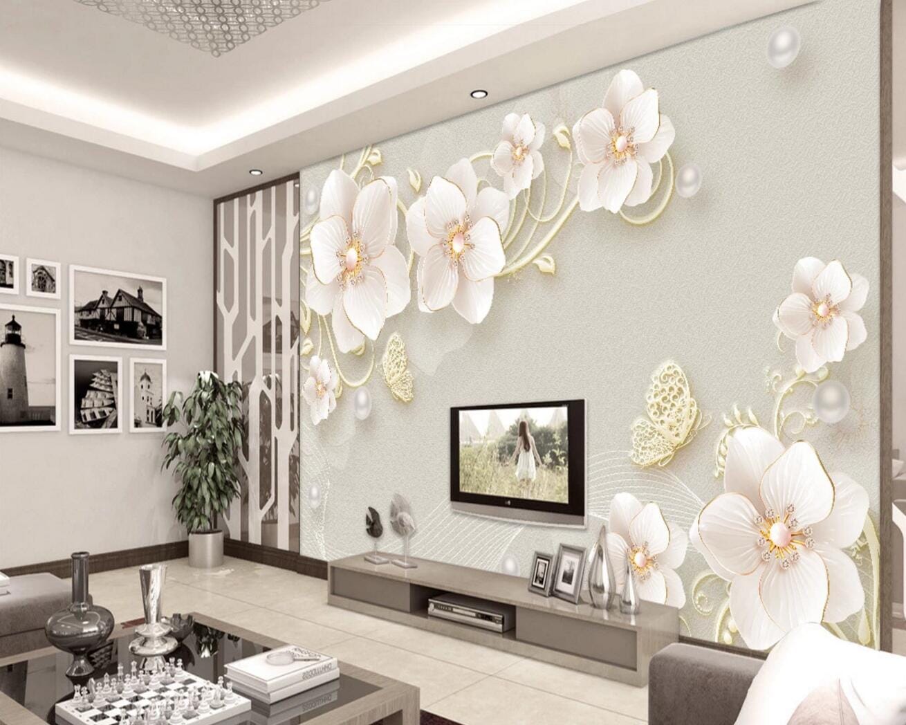 3D Flower Butterfly WC592 Wall Murals Wallpaper AJ Wallpaper 2