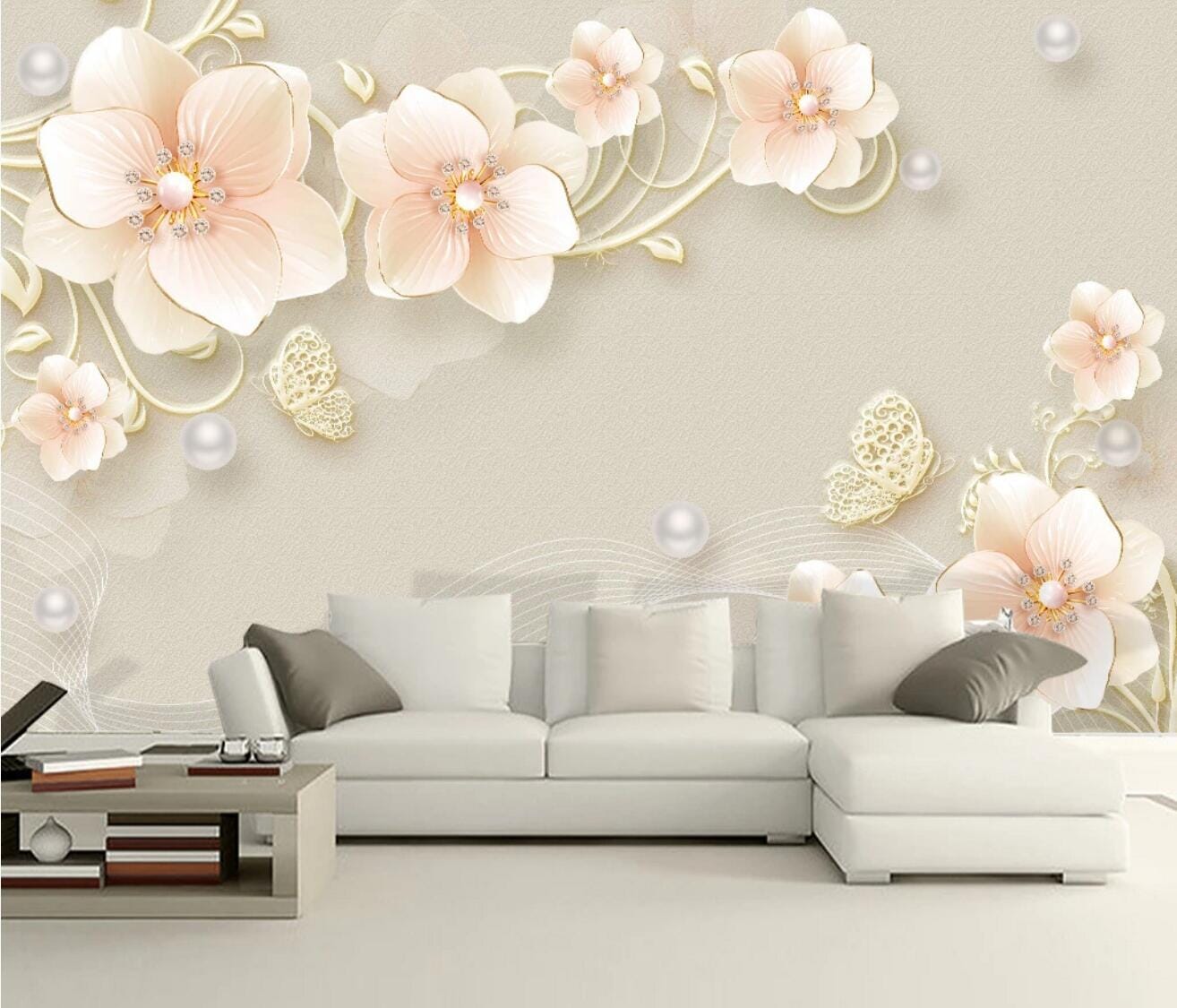 3D Flower Butterfly WC592 Wall Murals Wallpaper AJ Wallpaper 2
