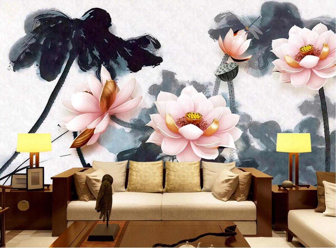 3D Ink Lotus WC569 Wall Murals Wallpaper AJ Wallpaper 2
