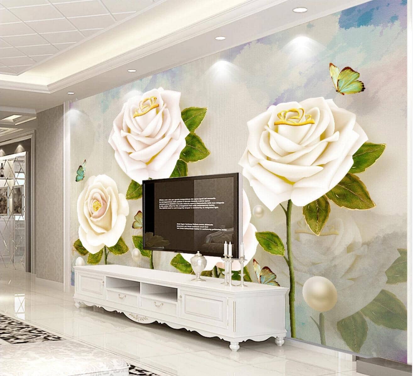 3D Rose Butterfly WC566 Wall Murals Wallpaper AJ Wallpaper 2
