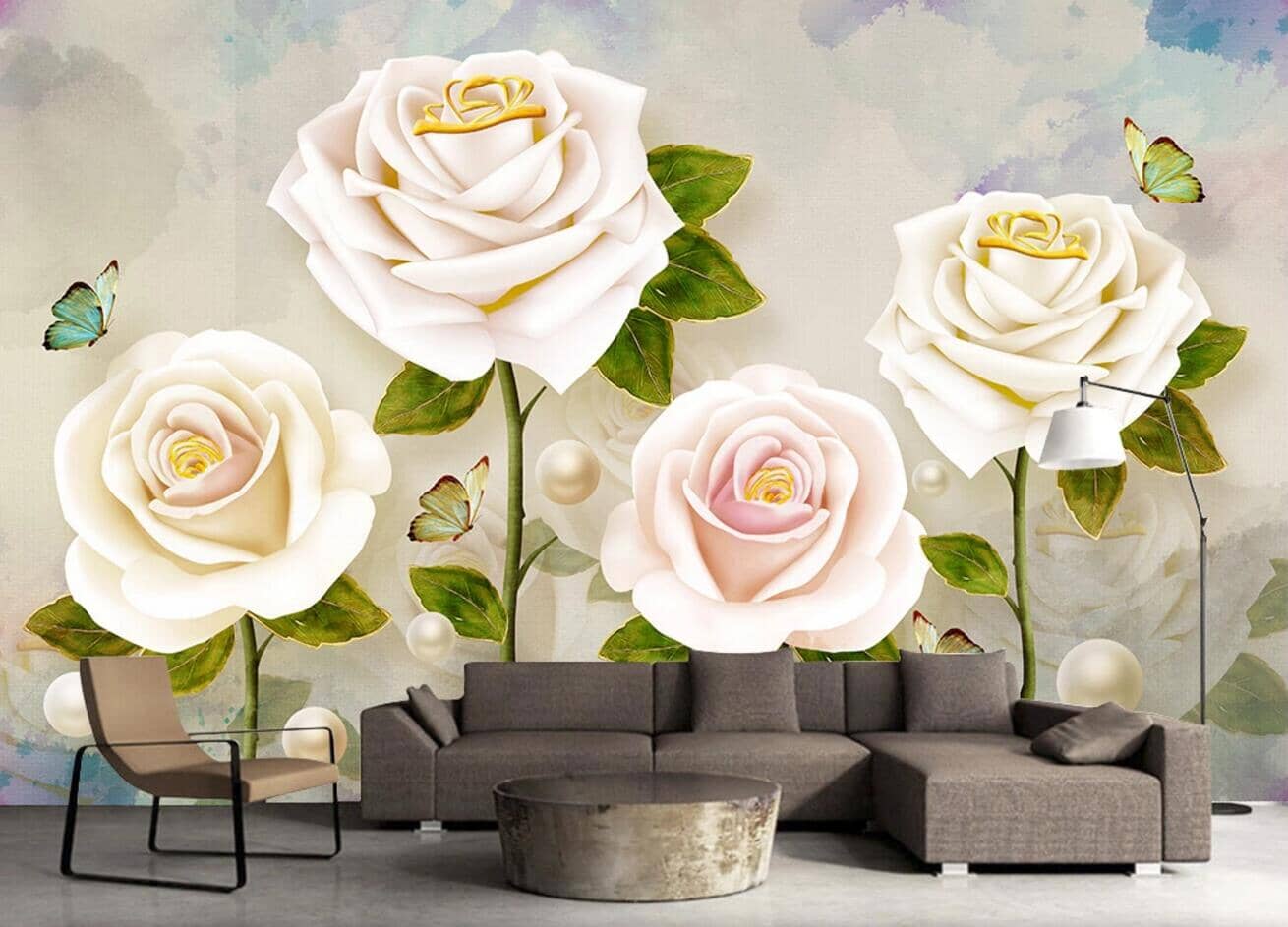 3D Rose Butterfly WC566 Wall Murals Wallpaper AJ Wallpaper 2
