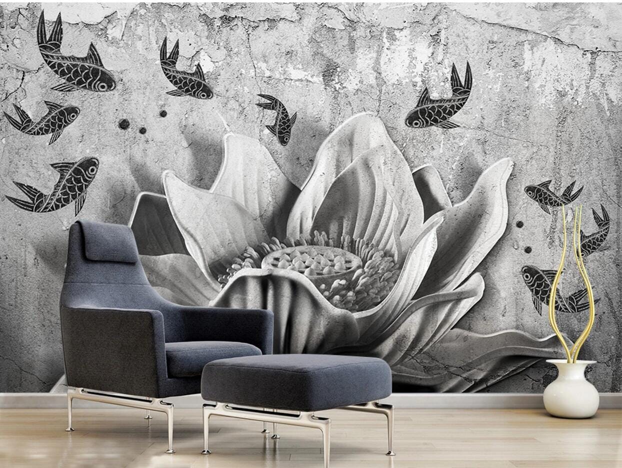 3D Goldfish Lotus WC775 Wall Murals Wallpaper AJ Wallpaper 2