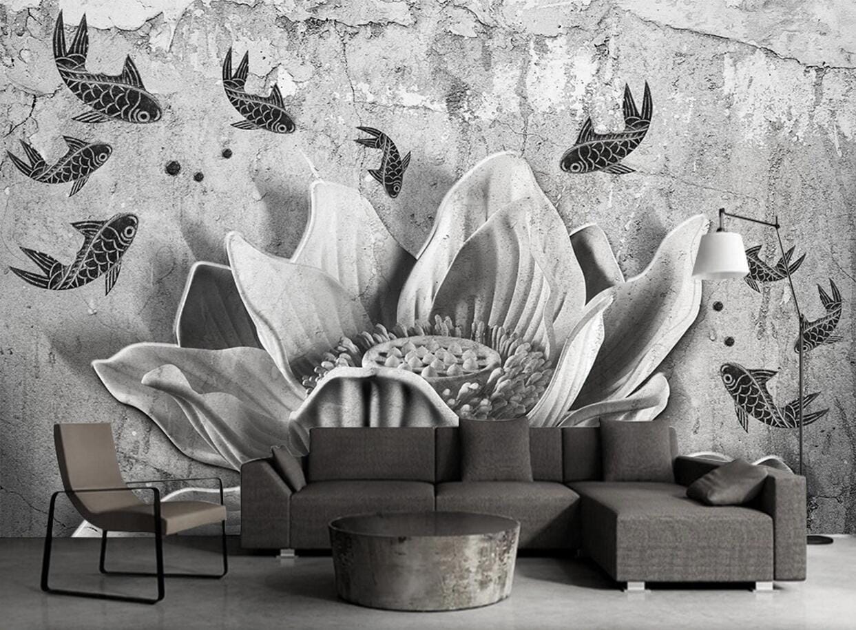 3D Goldfish Lotus WC775 Wall Murals Wallpaper AJ Wallpaper 2