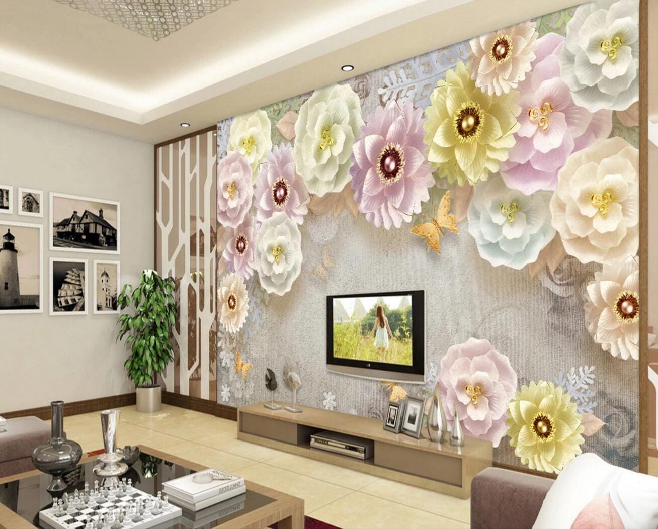 3D Yellow Peony WC761 Wall Murals Wallpaper AJ Wallpaper 2