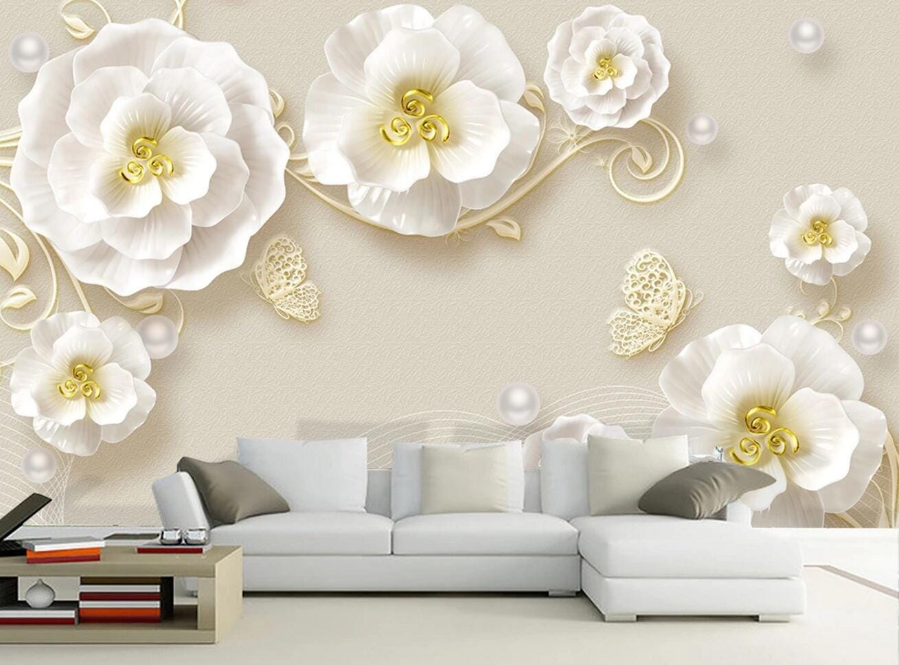 3D Yellow Flower Pearl WC744 Wall Murals Wallpaper AJ Wallpaper 2