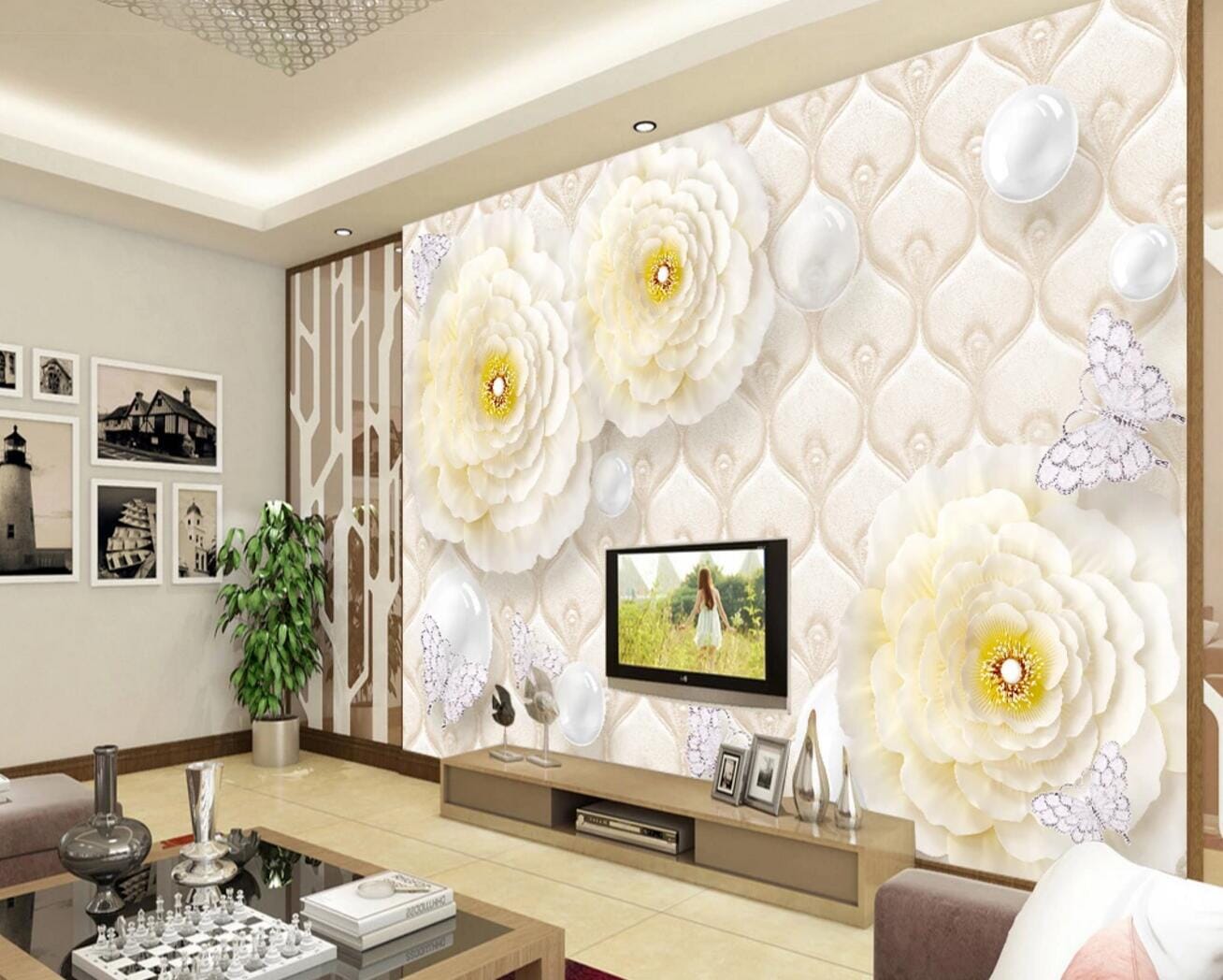 3D Yellow Peony Pearl WC743 Wall Murals Wallpaper AJ Wallpaper 2
