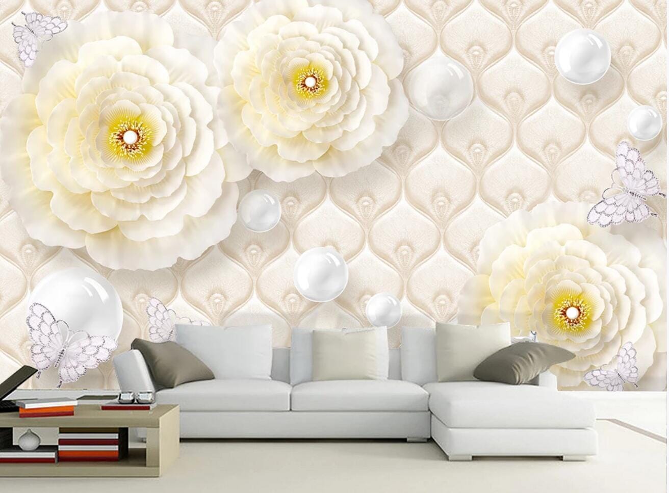 3D Yellow Peony Pearl WC743 Wall Murals Wallpaper AJ Wallpaper 2