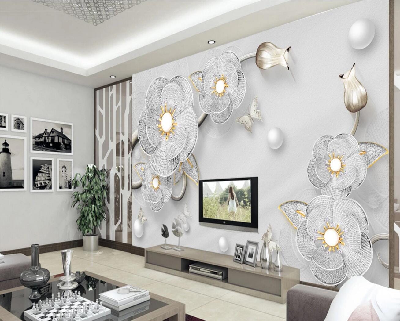 3D Pearl Flower WC738 Wall Murals Wallpaper AJ Wallpaper 2