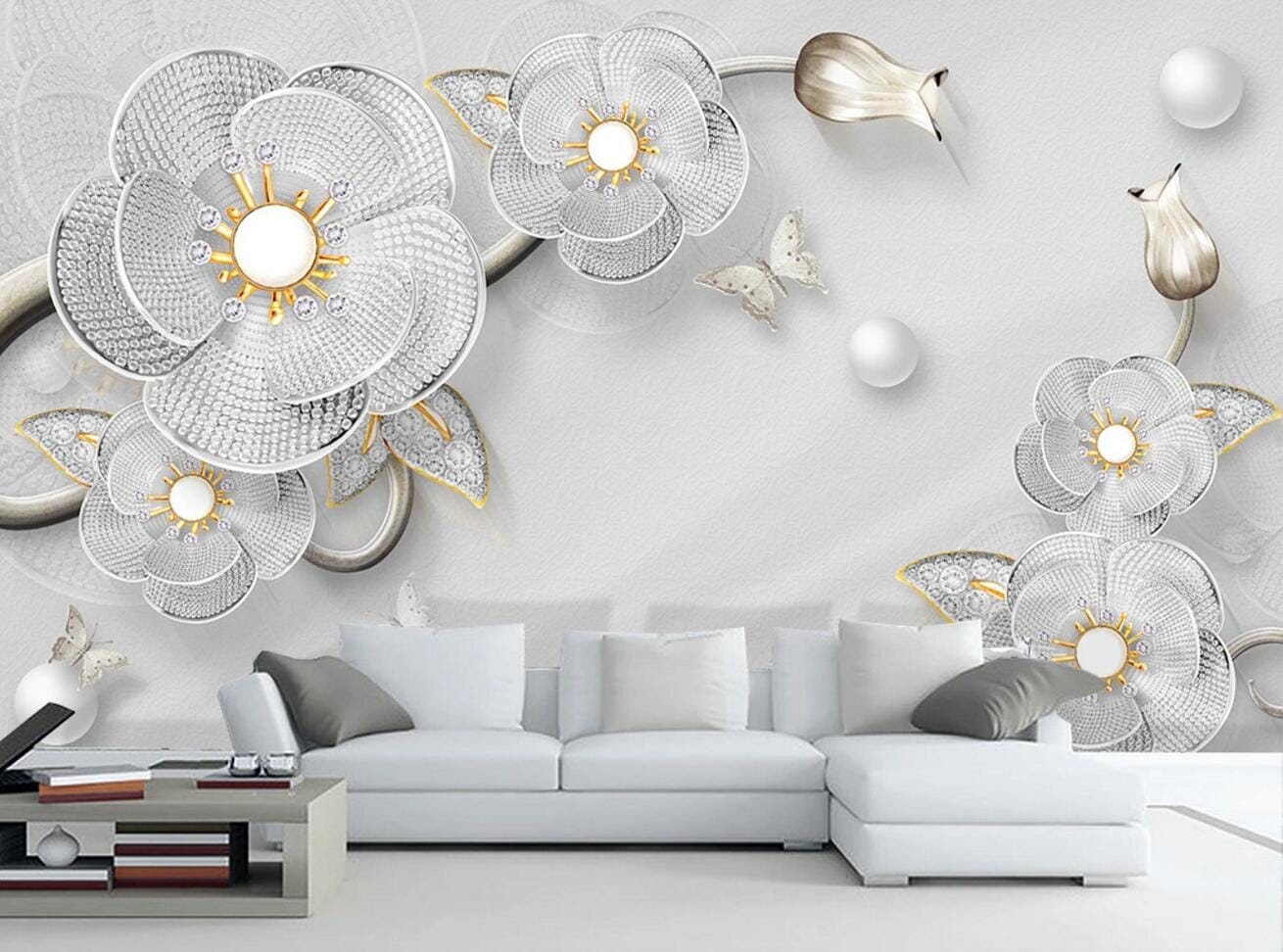 3D Pearl Flower WC738 Wall Murals Wallpaper AJ Wallpaper 2