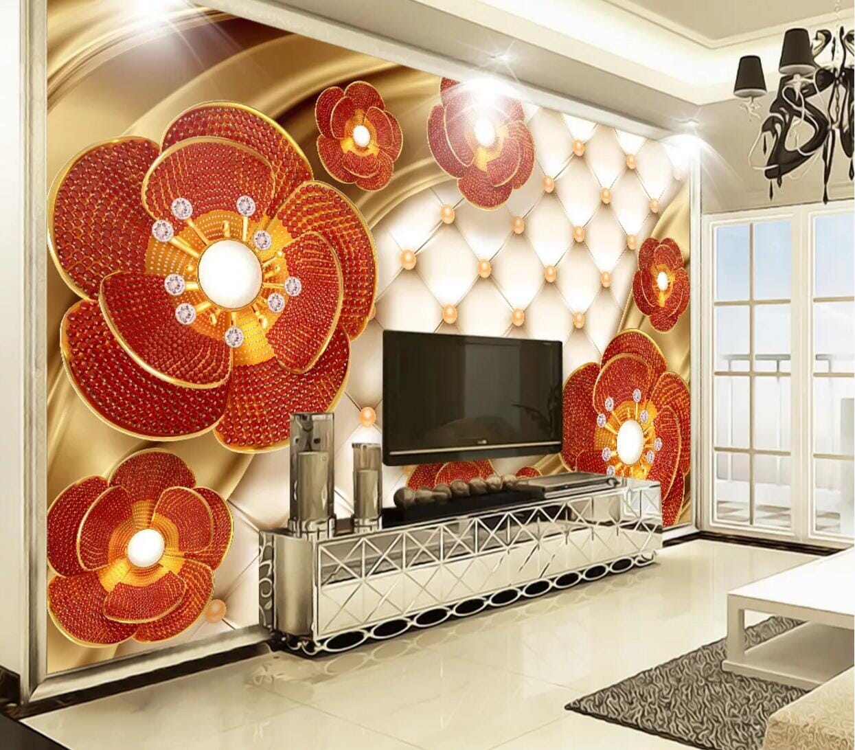 3D Pink Pearl Flower WC737 Wall Murals Wallpaper AJ Wallpaper 2