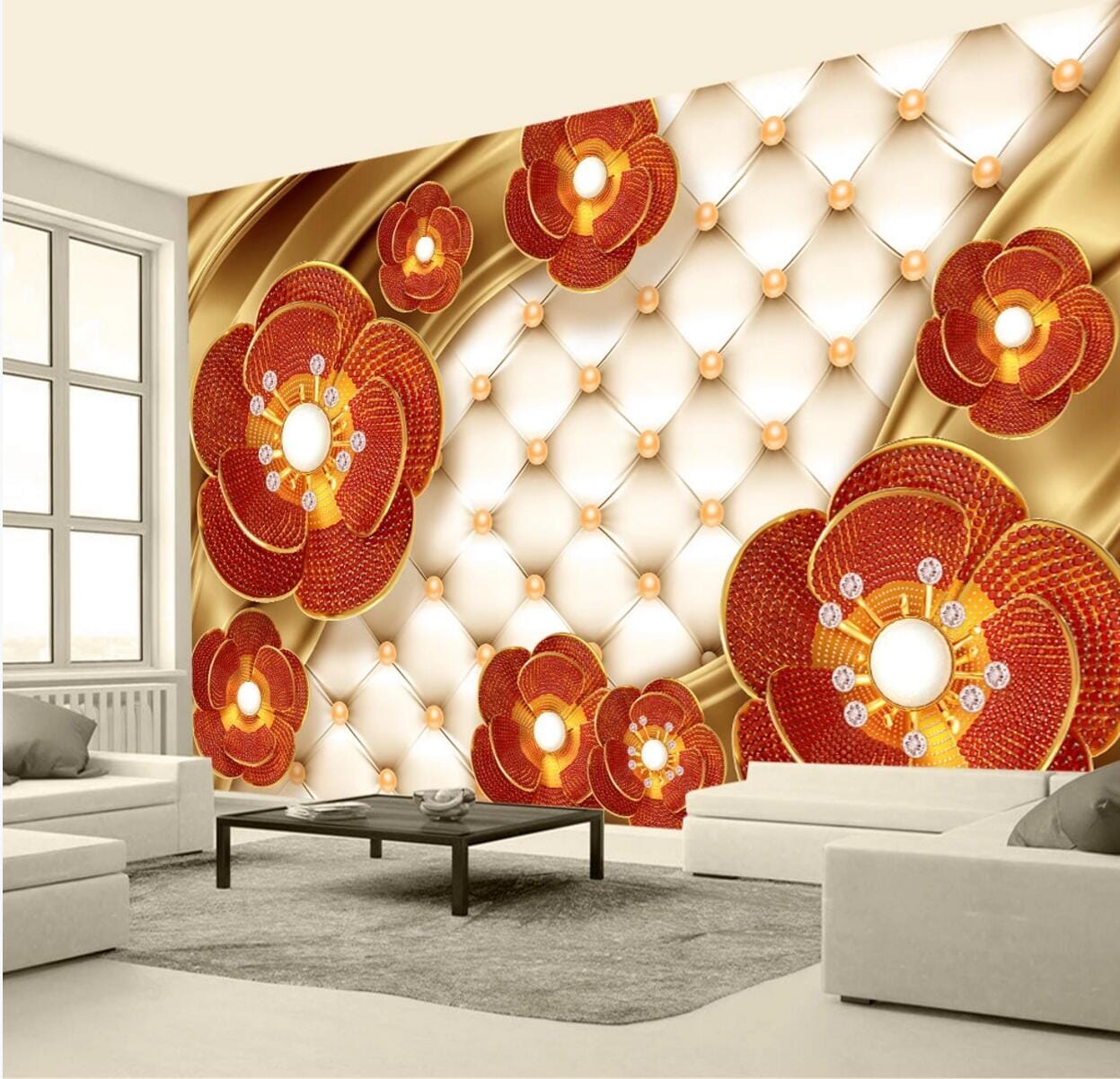 3D Pink Pearl Flower WC737 Wall Murals Wallpaper AJ Wallpaper 2