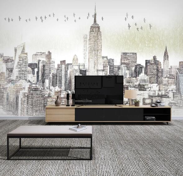 3D Urban Bird Flock WC1354 Wall Murals