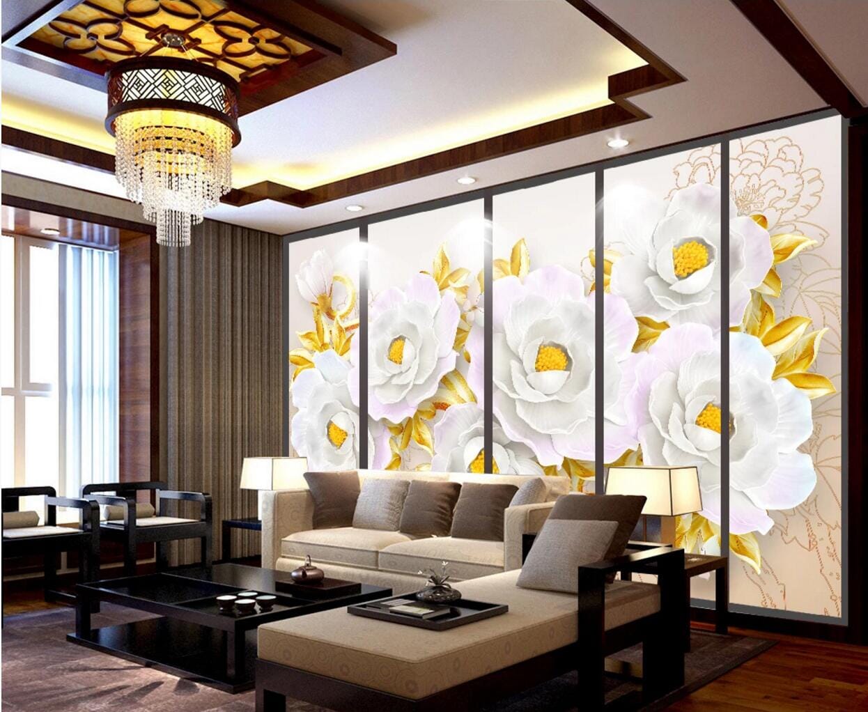 3D Golden Leaves Flower WC730 Wall Murals Wallpaper AJ Wallpaper 2