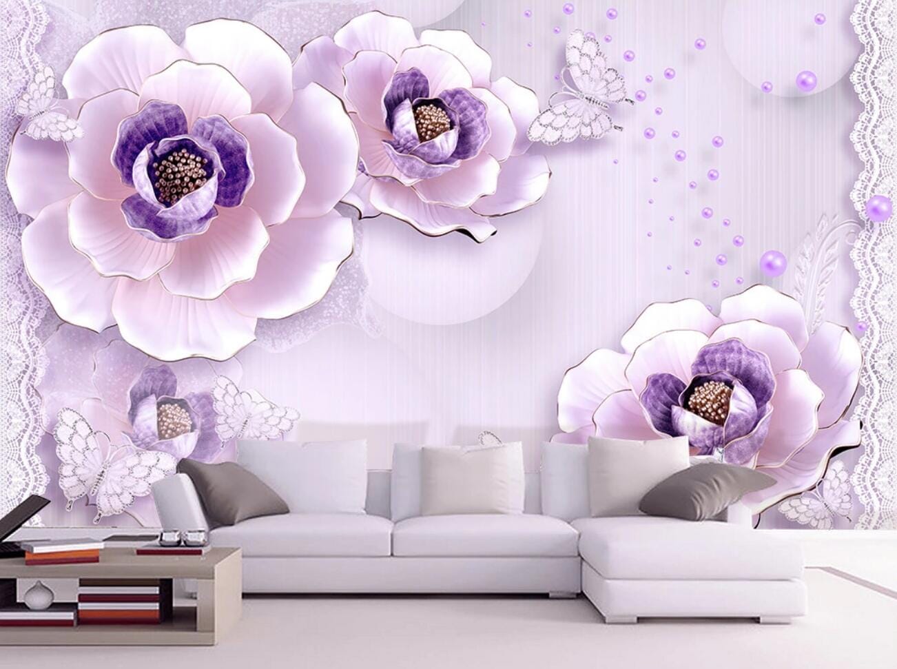 3D Purple Pearl Flower WC728 Wall Murals Wallpaper AJ Wallpaper 2