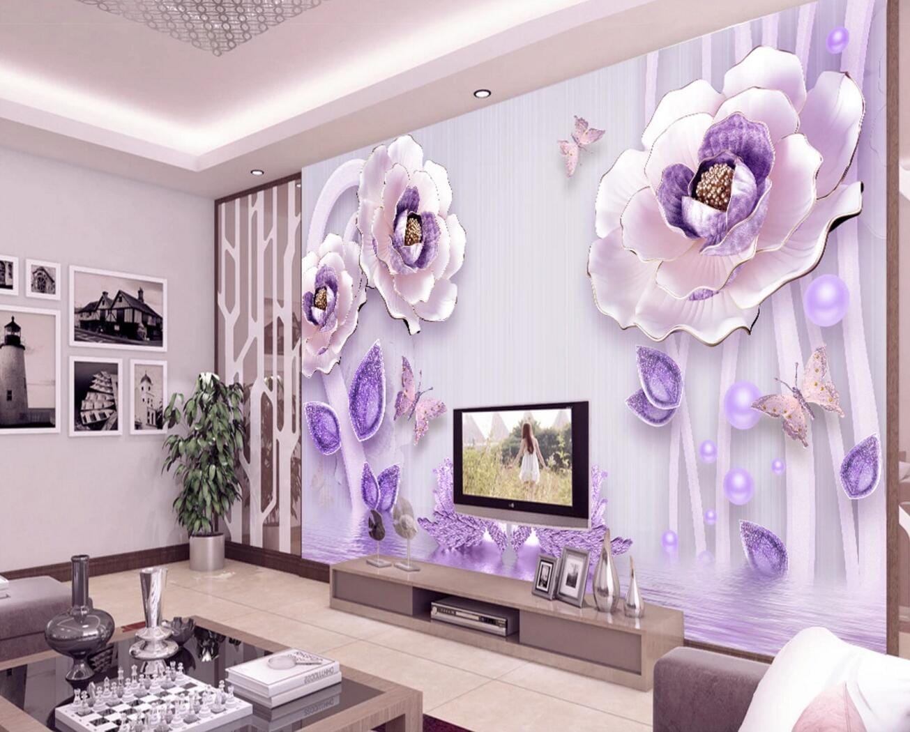 3D Purple Crystal Swan WC727 Wall Murals Wallpaper AJ Wallpaper 2