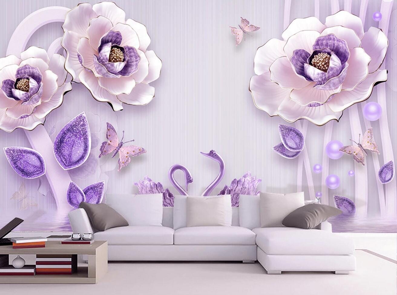 3D Purple Crystal Swan WC727 Wall Murals Wallpaper AJ Wallpaper 2
