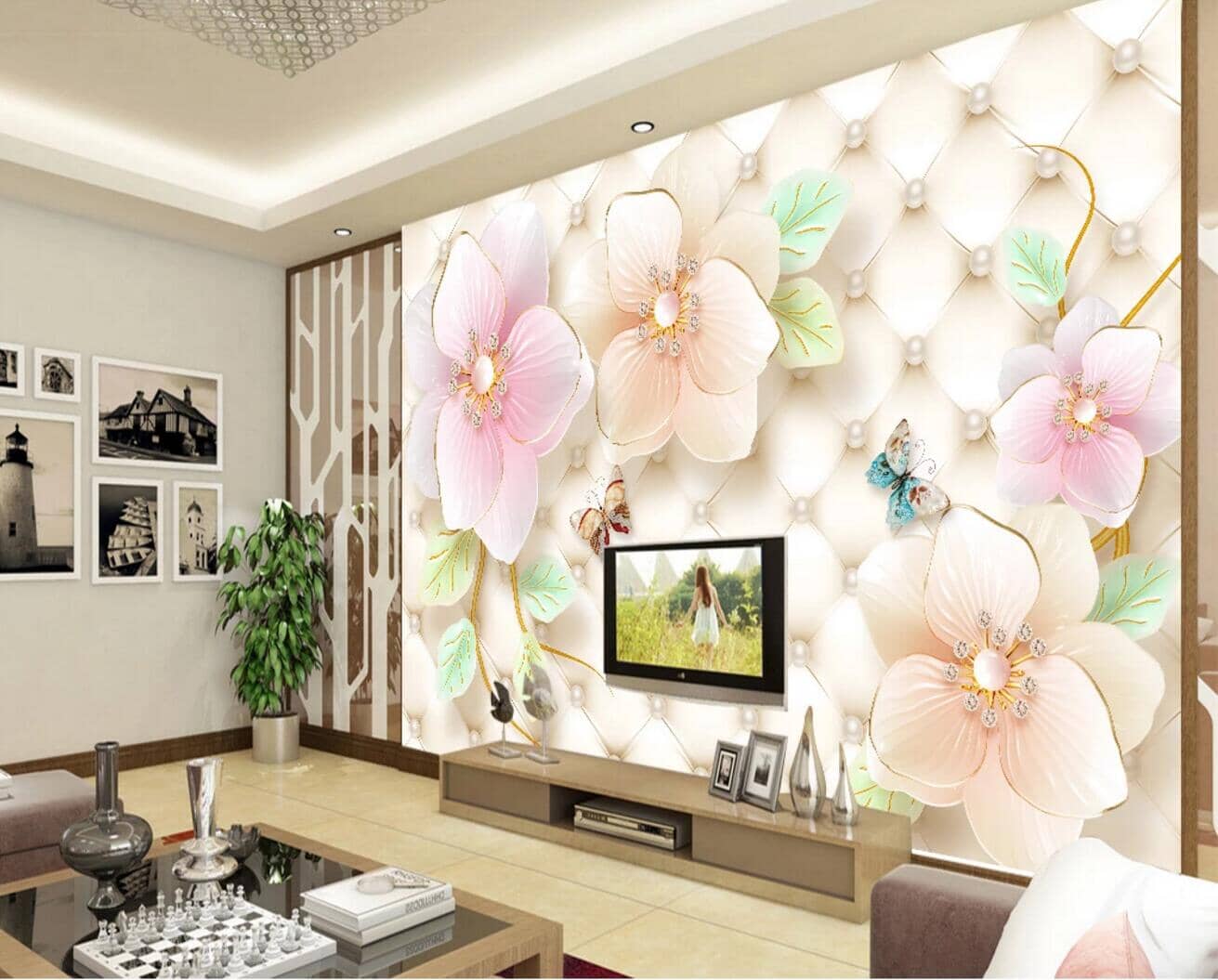 3D White Pearl Flower WC720 Wall Murals Wallpaper AJ Wallpaper 2