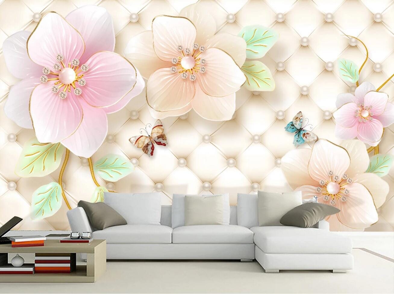 3D White Pearl Flower WC720 Wall Murals Wallpaper AJ Wallpaper 2