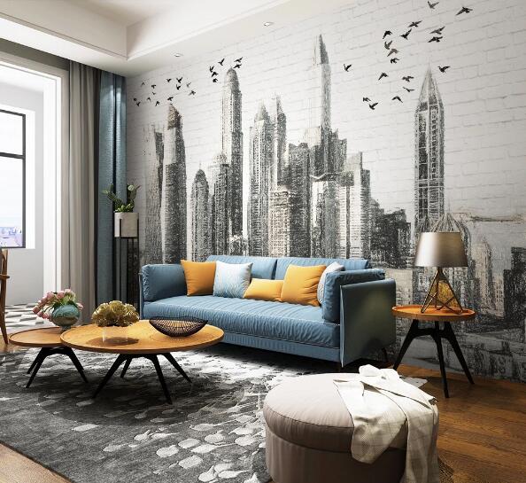 3D Black Building WC1313 Wall Murals